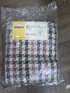 Vtg Cotton Woven Throw Blanket